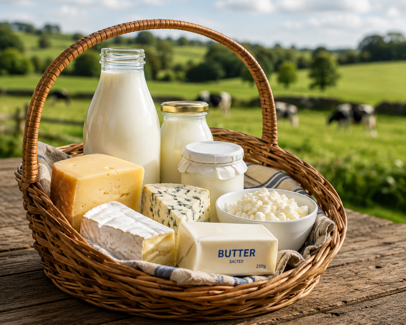 Basket of dairy products